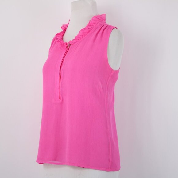 J Crew Top Sz 4 Pink Collared Half Buttons Sleeveless Lined 100% Silk Poly Top - Picture 3 of 10